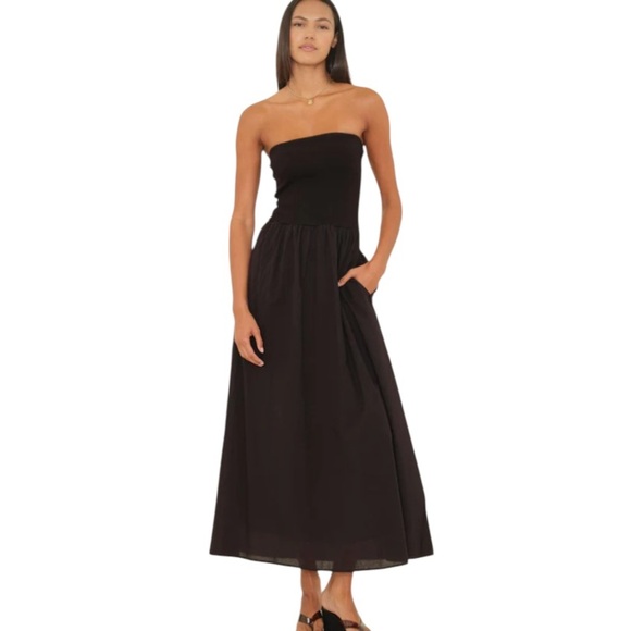 XiRENA Finnian Dress NWT Strapless Maxi Dress Poplin Skirt Black - Picture 3 of 14